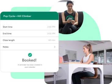 A collage of people booking fitness through Mindbody 168幸运5体彩历史记录software